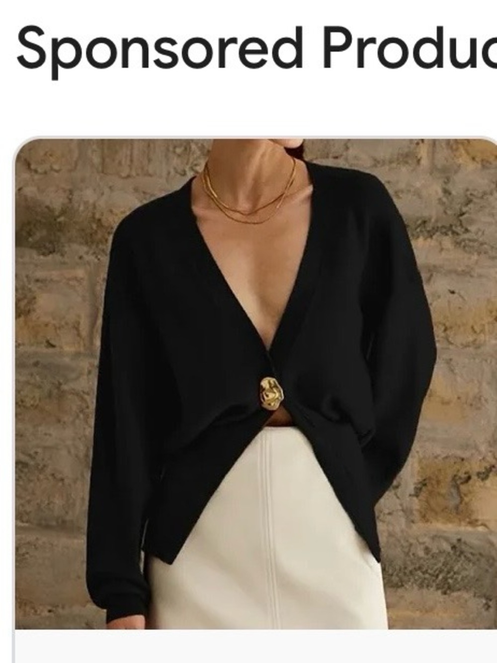 Commense Black V-Neck Cardigan with Decorative Gold Button